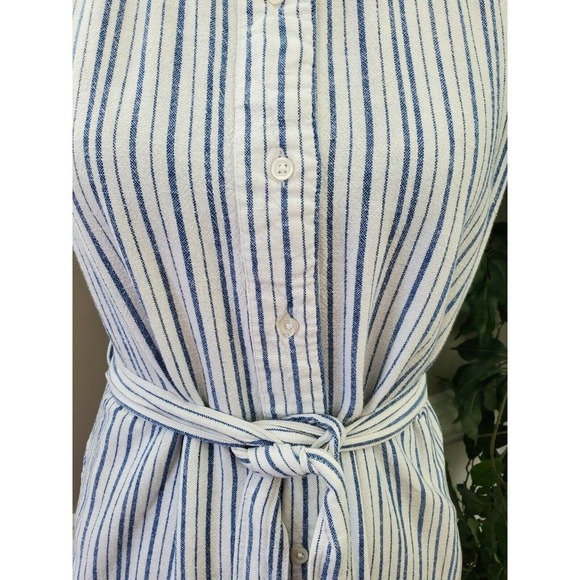 Old Navy Women Blue & White Linen Sleeveless Collared Knee Length Dress Size M - Picture 3 of 16